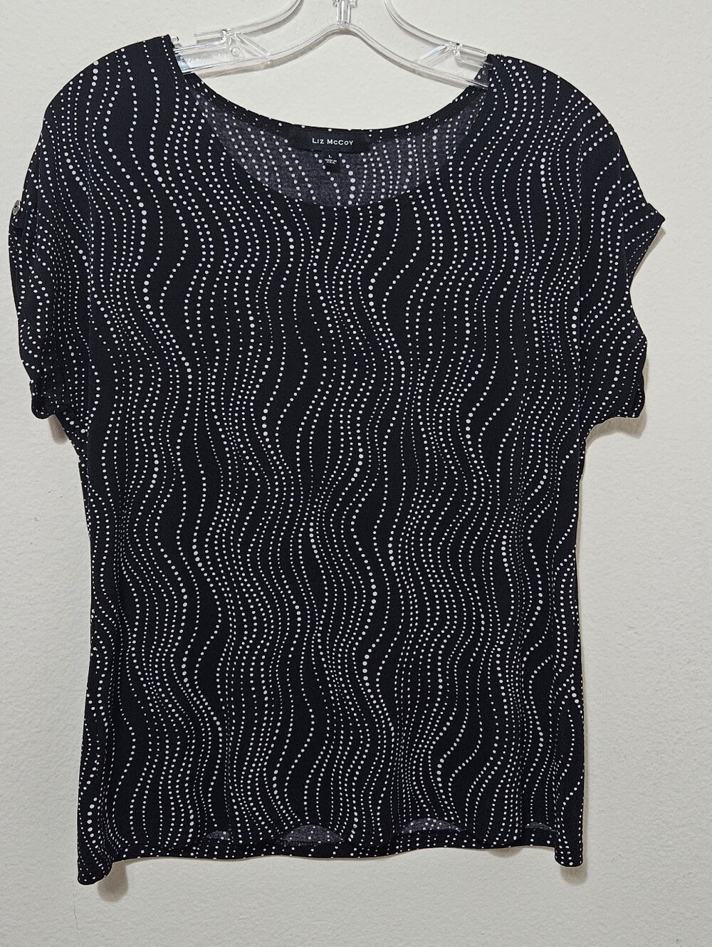 Liz McCoy Black Short-Sleeve Tee with White Wave Dot Print